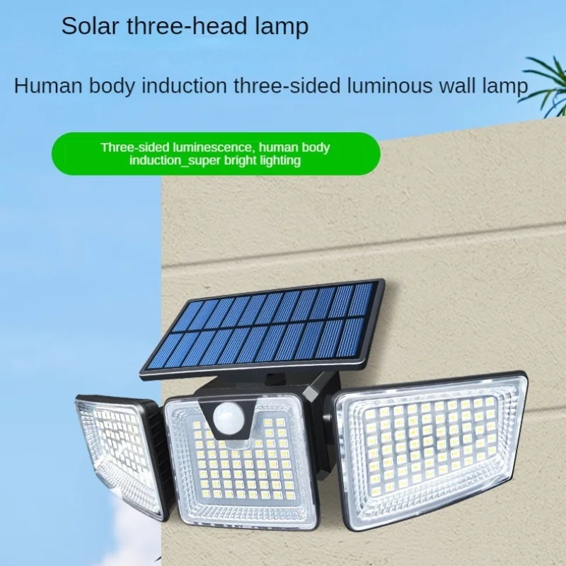 Solar induction light outdoor waterproof three side light rotating adjustable super bright garden lighting street lamp