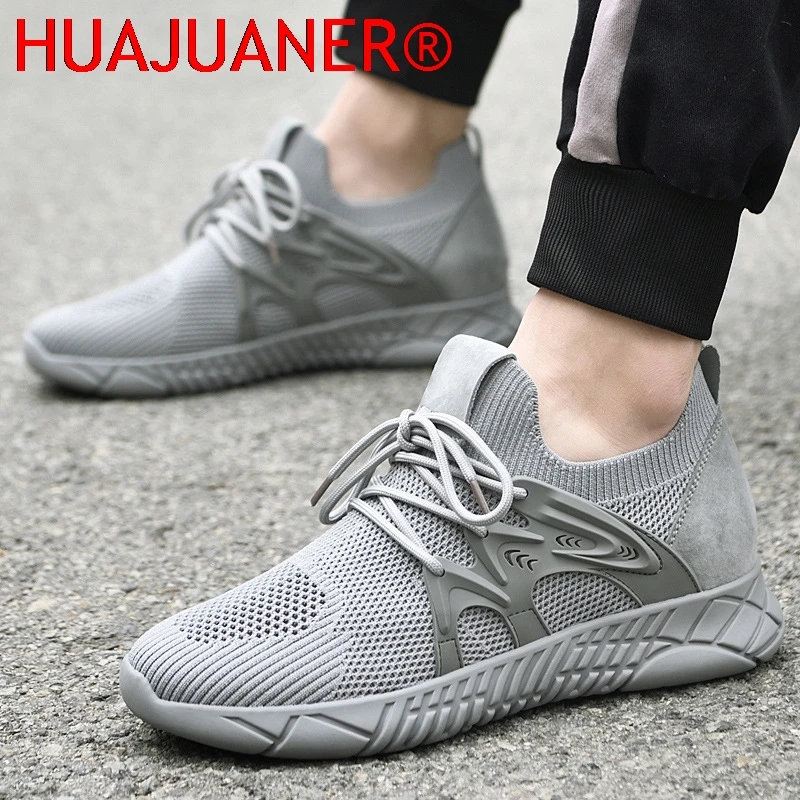Spring Height Increase By 8cm Summer Breathable fly Woven Mesh Surface Soft Sole Casual Sports Outdoor One Foot Mesh Shoes