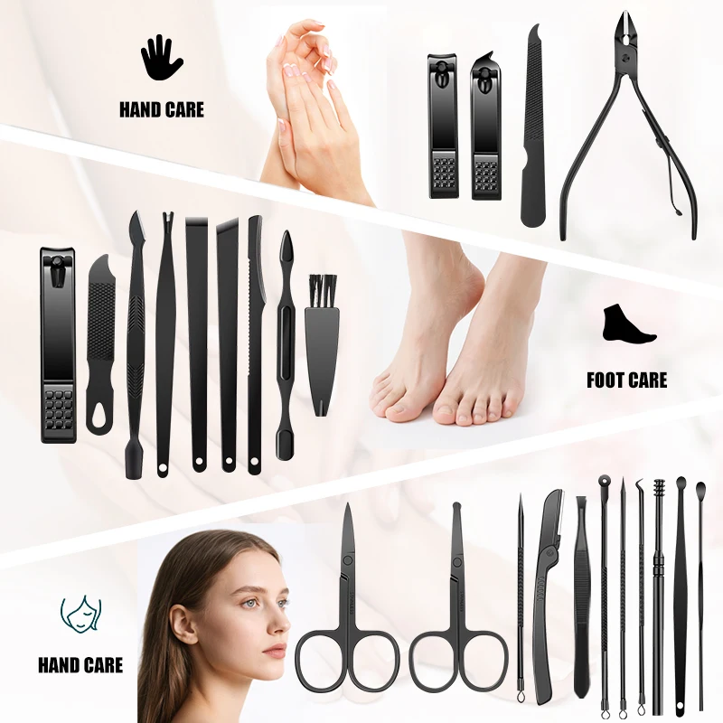 Conjunto de ferramentas para cortador de unhas de 8/10/24 peças, estojo de viagem portátil, pinças para cutícula, cortador de unhas profissional e kit de pedicure.