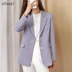 2023 Woman Blazer Spring Lavender Jacket Straight Loose Office Lady Suit Casual Single Breasted Outwear P-2303