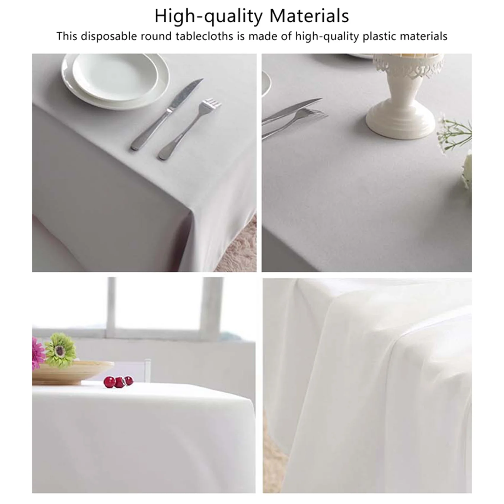 8 Pack Round Tablecloth, 84 Inch White Disposable Table Covers PEVA Waterproof Plastic Round Tablecloths (White)