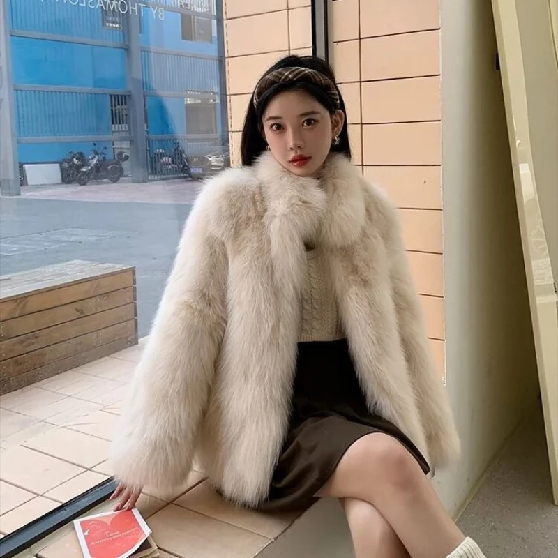 Imitation fur black style jacket coat coat imitation fox fur warm classic fashion elegant noble jacket jacket