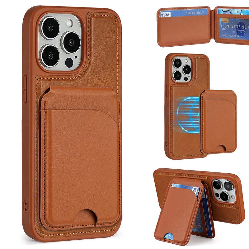 For iPhone 15 Pro Max Magsafe Wallet Stand for iPhone 13 12 11 Pro Max Vegan Leather Wallet Card Holder for iPhone 14 Pro Stand