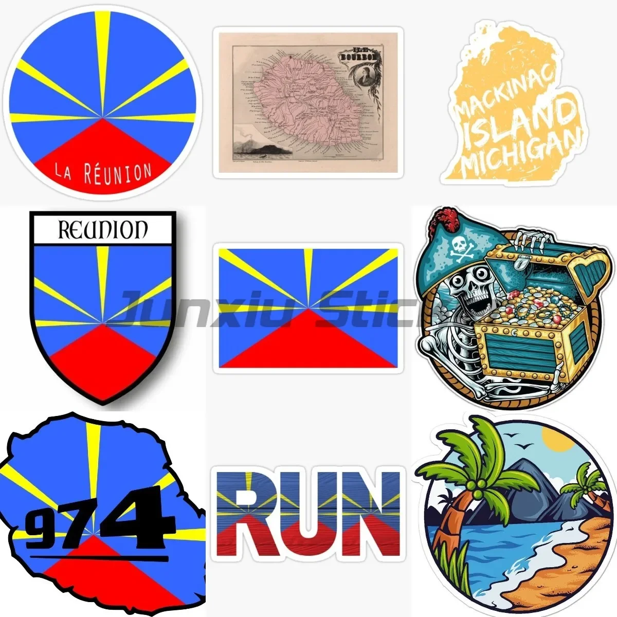 

Reunion RE Flag Map Stickers Bicycle Bumper Laptop Truck Window WaterProof Accessories Helmet Car Decoration Decal Customizable