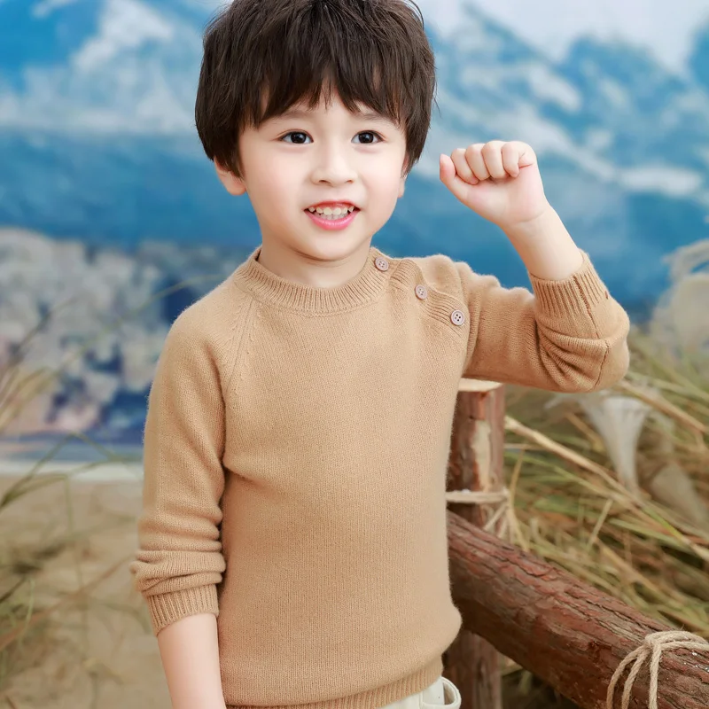 Soft  Unisex Style 100%  Merino Wool  Sweater Autumn And Winter  Pullover  Long Sleeve O-Neck  Basic  Children's Clothing Tops view 4