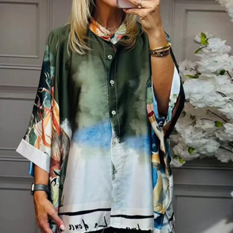 

Новые одинаковые комплекты с ретро-принтом, женские элегантные рубашки на пуговицах с лацканами + широкие брюки, костюм, осенняя свободная женская одежда с длинными рукавами