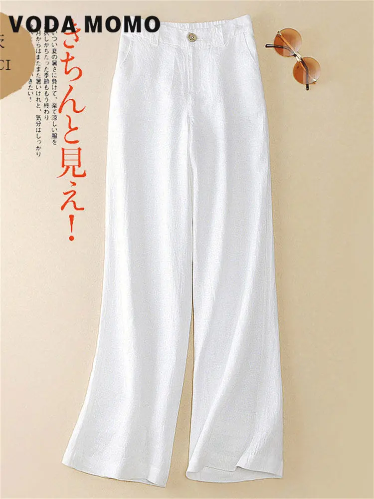 2023 Summer Loose Cotton And Linen FemalePants High Waist Korean Solid Casual StraightPants Flax Wide Leg Pants Trousers Women