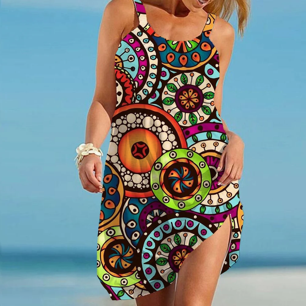 Vintage Print Zomer Mouwloze Vrouwen Feestjurk Dames Boho Sling Strandjurk Losse Sexy Strandkleding Vestido Femininas Gewaad 2023