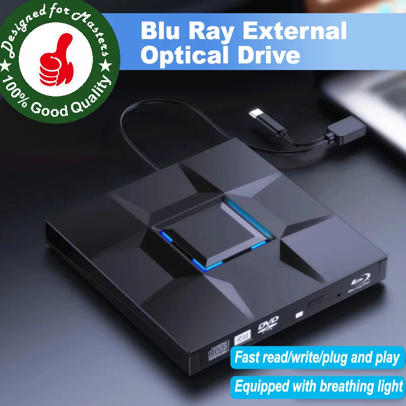 Pemutar CD/DVD Drive eksternal, untuk Laptop dengan lampu, USB 3.0 tipe-c USB portabel untuk CD DVD +/-RW Disk Drive CD ROM