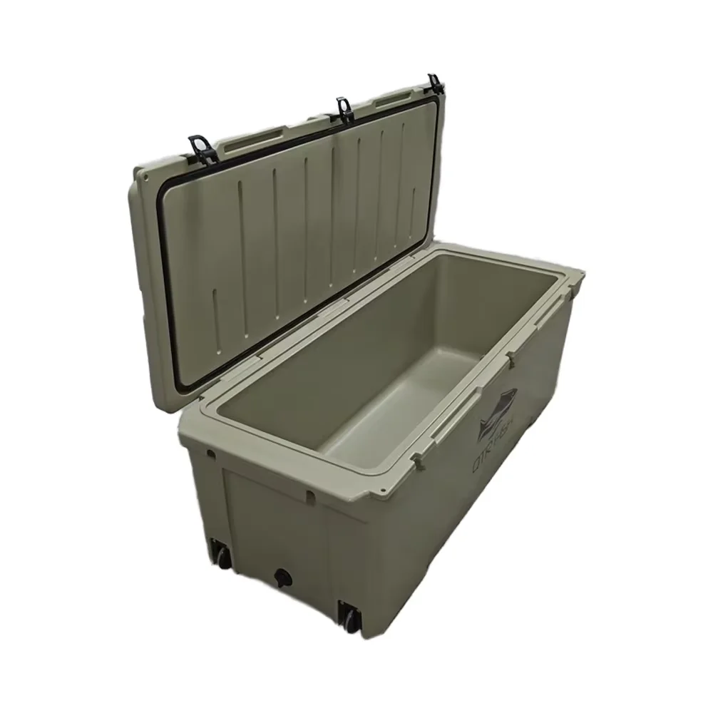 240QT Rotomolded Fishing Hunting Cooler Box with Drain Plug Wheels Handles Ice Chest for Seafood Storage & Transportation