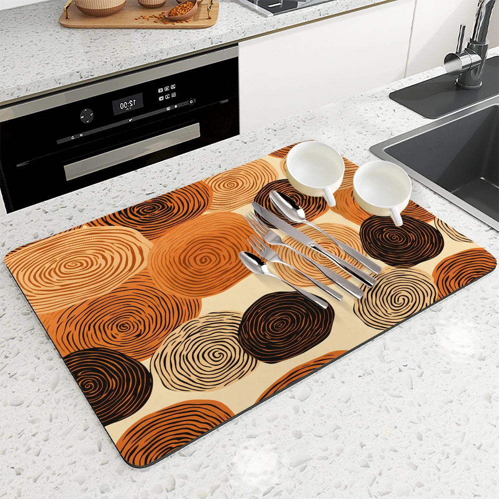 1pc Drying Mat Color Block Line Abstraction Non-Slip Absorbent Mat Tableware Kitchen Counter Drain Mats Placemats for Table