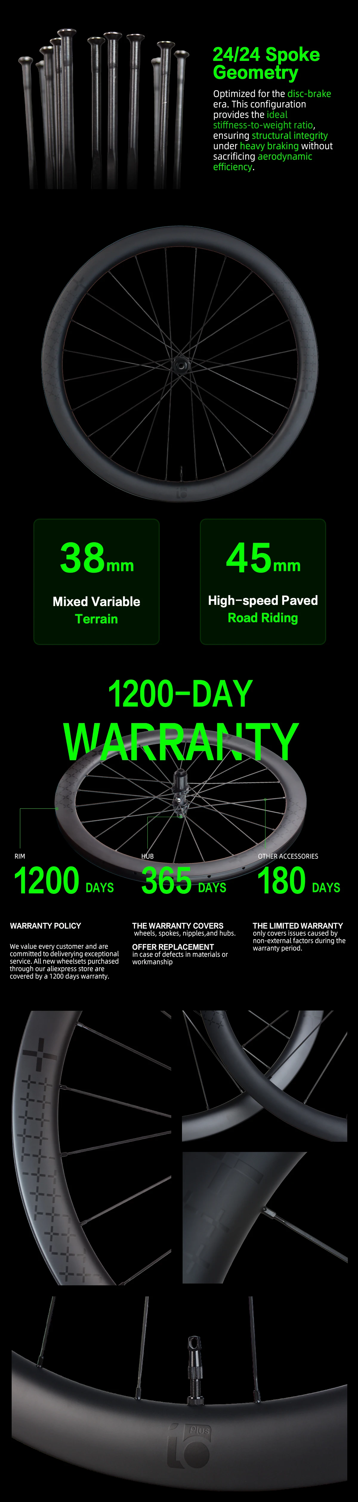 10PLUS Gravel Carbon-Laufradsatz 700C Scheibenbremse Tubeless Ready Center Lock 36T Star Ratchet 38mm 45mm Achse 1423 Speichen – Detail 4