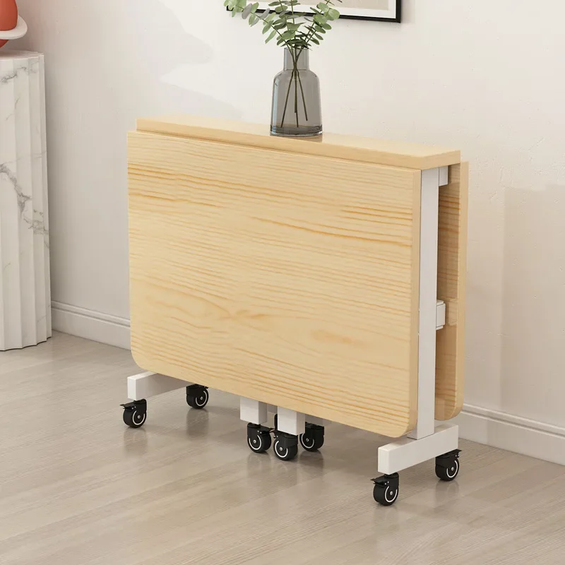 Pure solid wood folding dining table household small apartment multi-functional movable retractable rectangular eating