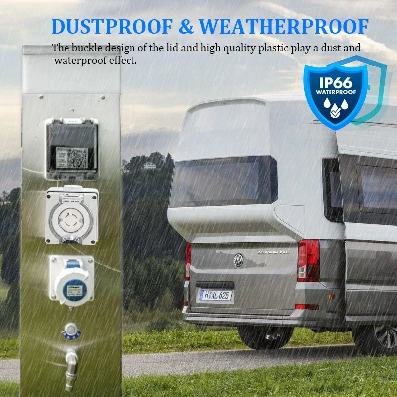 125/250V 20A Generator RV Power Inlet Box PVC Waterproof Switch Socket Wall Outlet NEMA L14-20C Receptacle Outdoor Power Inlet