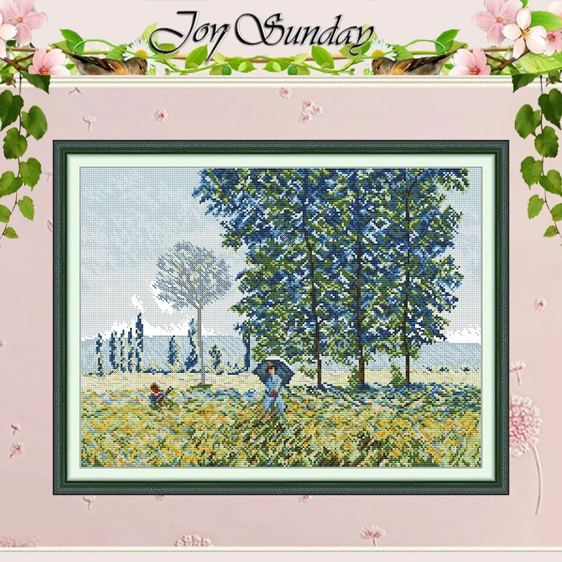 Sunlight Under The Poplar Trees Patterns Counted Cross Stitch Set 11CT 14CT 16CT Stamped Cross-stitch Kit Embroidery Needlework