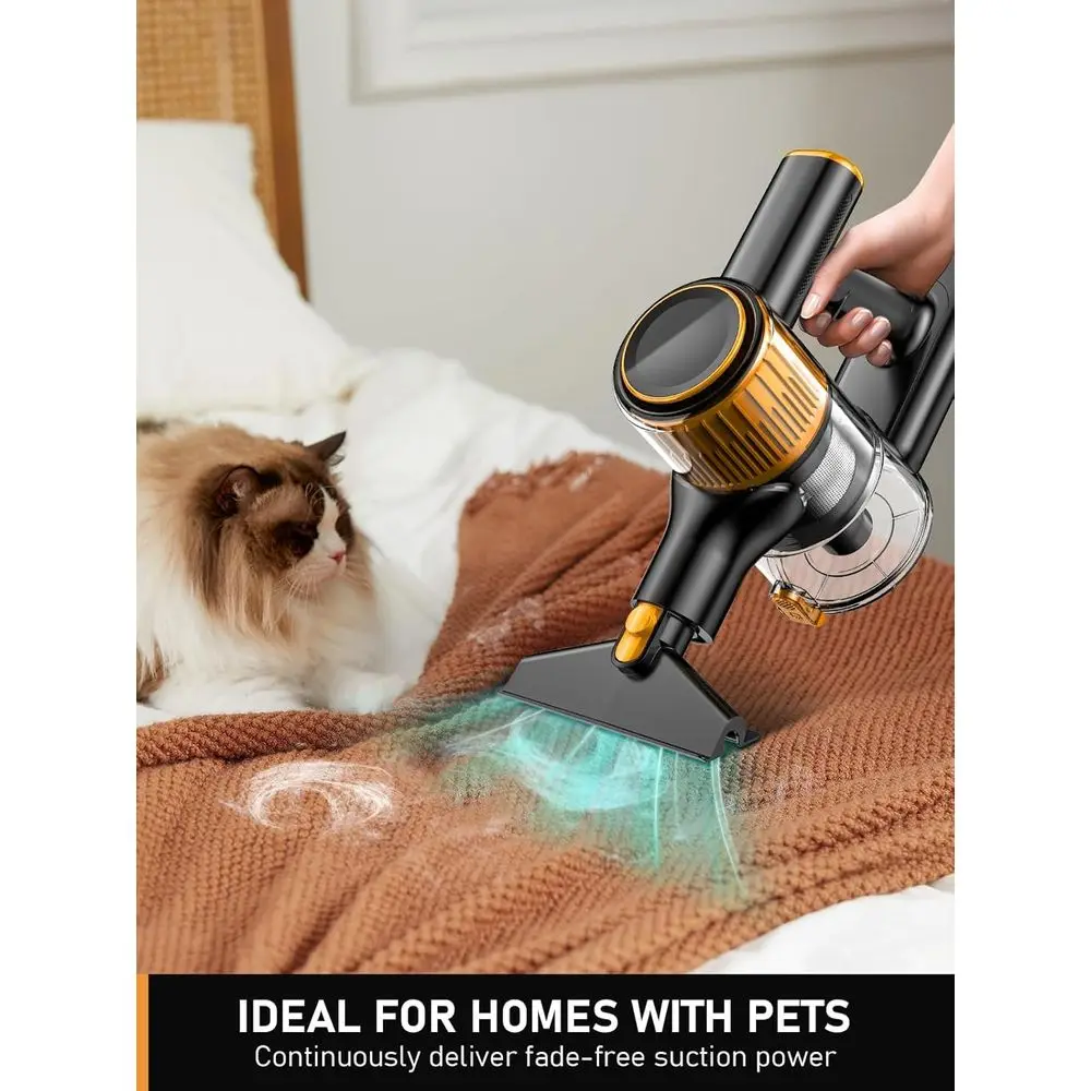 Aspiradora inalámbrica multifuncional, pantalla LED, 3 modos, batería de 45 minutos, liviana para el hogar, pelo de mascotas, alfombras (naranja)