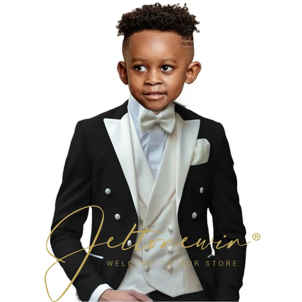 

Black Suit for Boys Wedding Jacket Pants Ivory Vest 3-Piece Set Formal Party Blazer Kids Fashion 2-16 Years Tailored Clothes