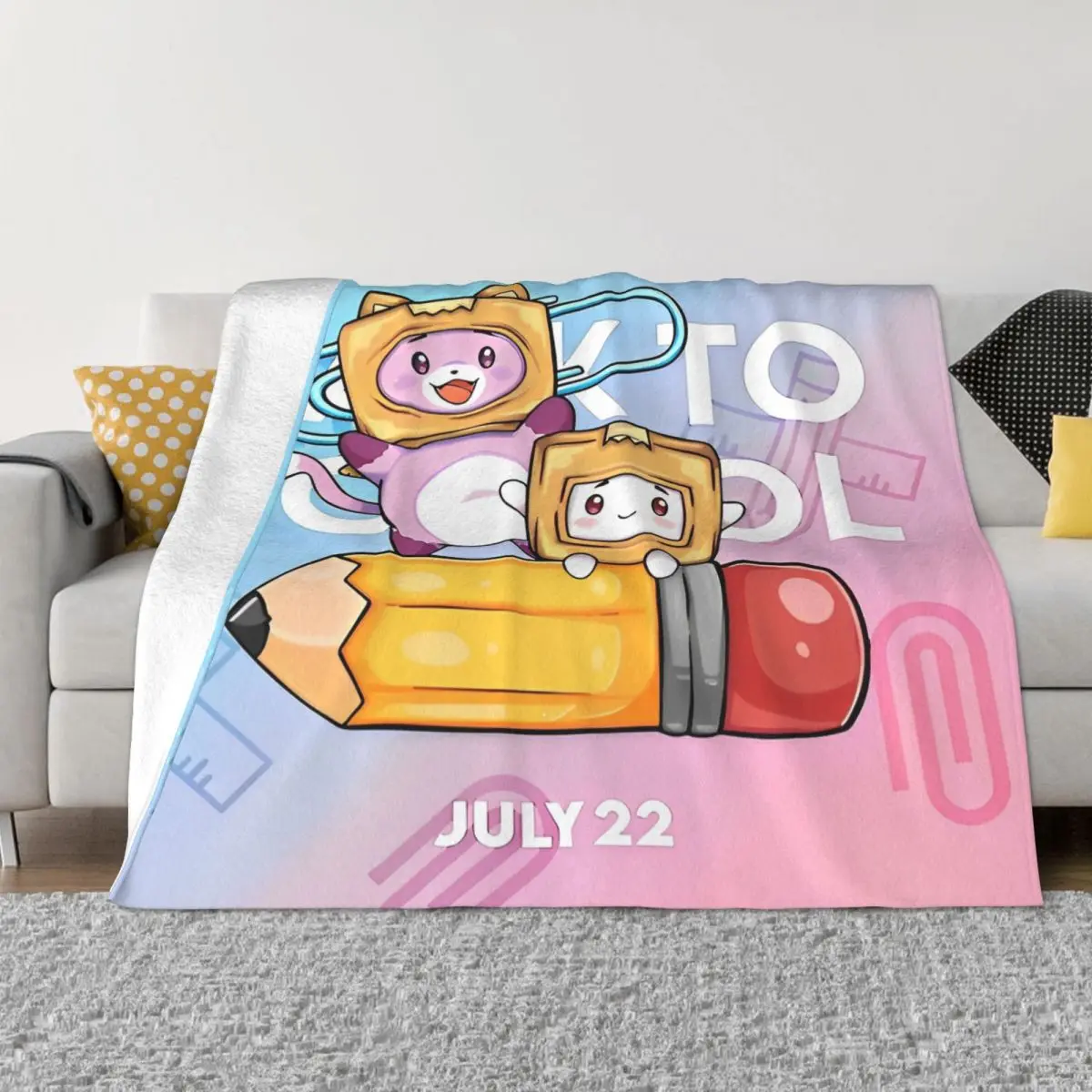 L-Lankybox Foxy Boxy Flannel Blanket Cartoon Customized Throw Blanket for Home Hotel Sofa 125*100cm Bedspreads