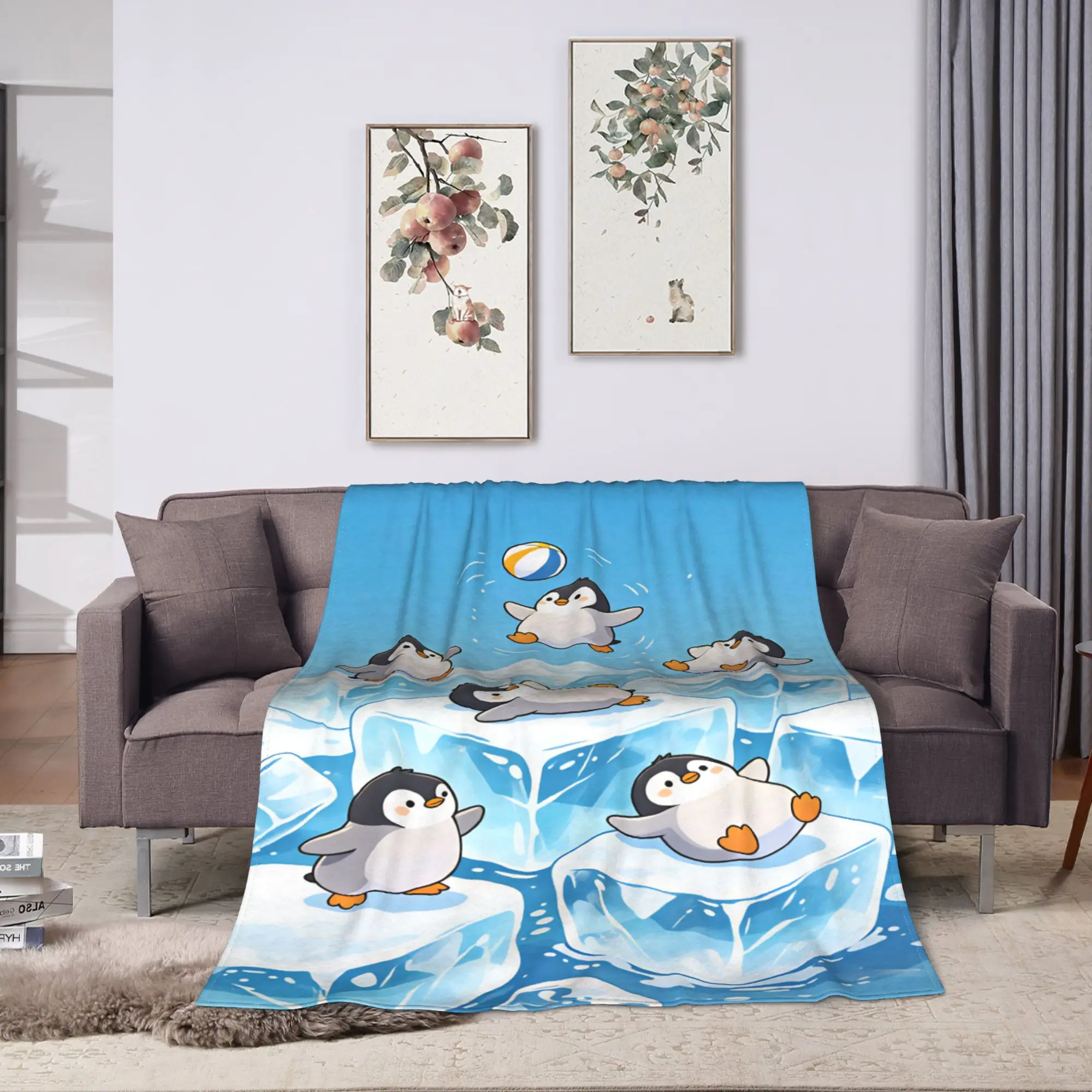 Super Soft Throw Blanket Travel Car Cute Penguin Blankets  Flannel Bedspread For Outdoor Funny Sofa Bed Cover