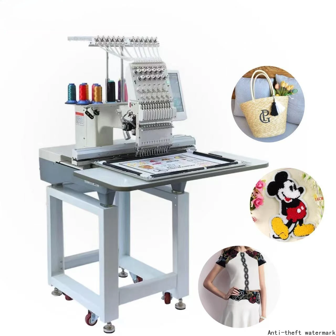 2026-High Quality Single Head 12 Needles Computerized Multifunctional Three in One Monogram Garment Clothes Embroidery Machine