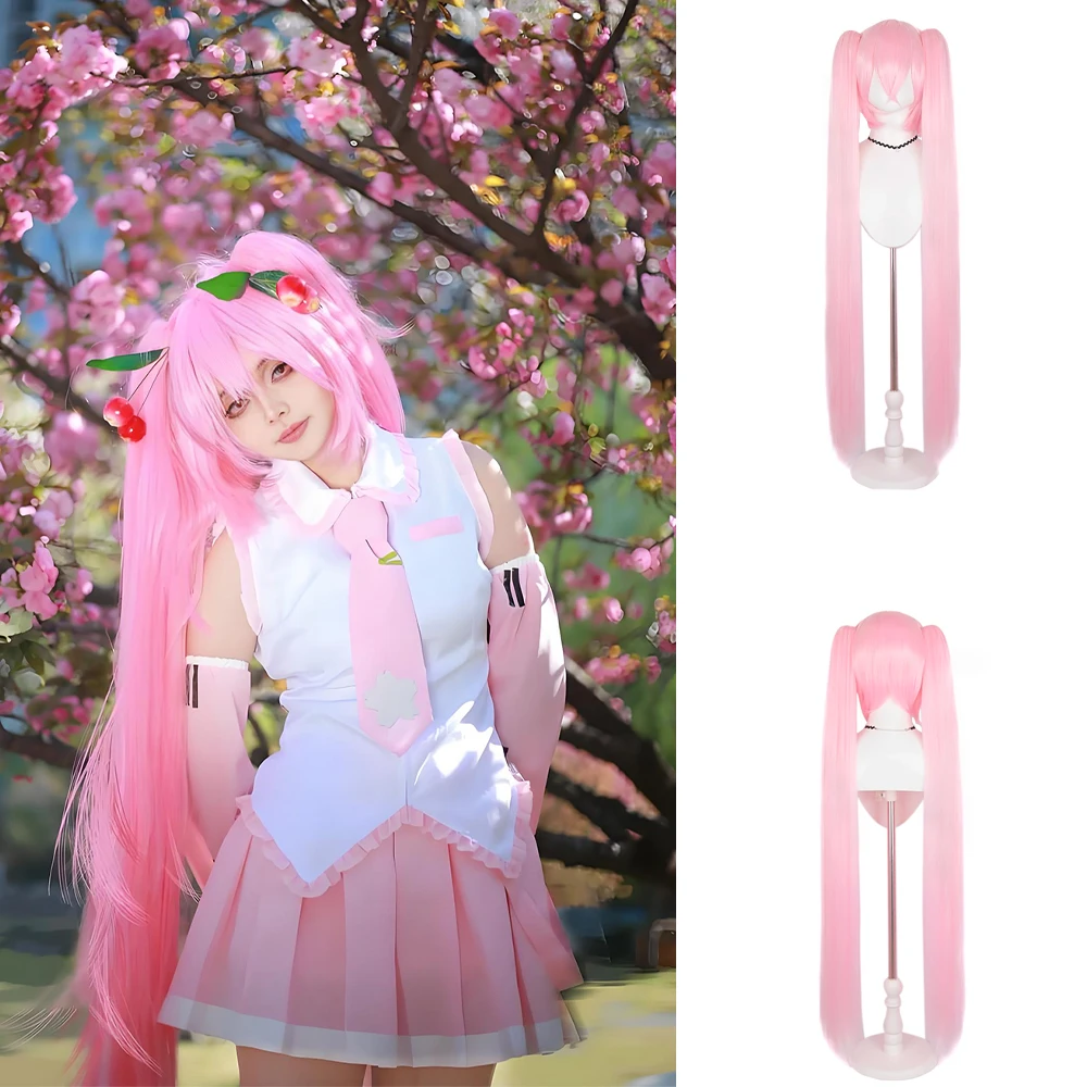 Peluca de pelo sintético de Cosplay de Anime Miku de alta calidad, cola de caballo doble desmontable de 46 pulgadas, peluca para fiesta de Carnaval y Halloween, resistente al calor
