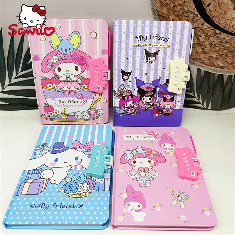 

Sanrio 2/6pcs Notebook Kawaii Kuromi Cinnamoroll Thickened With Lock Cute Cartoon Character Diary Notebook Stationery Wholesale