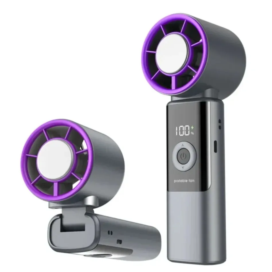 Handheld Fan Foldable 4-Speed Digital Display USB Rechargeable Long Battery Life Portable For Home Office Outdoor Travel