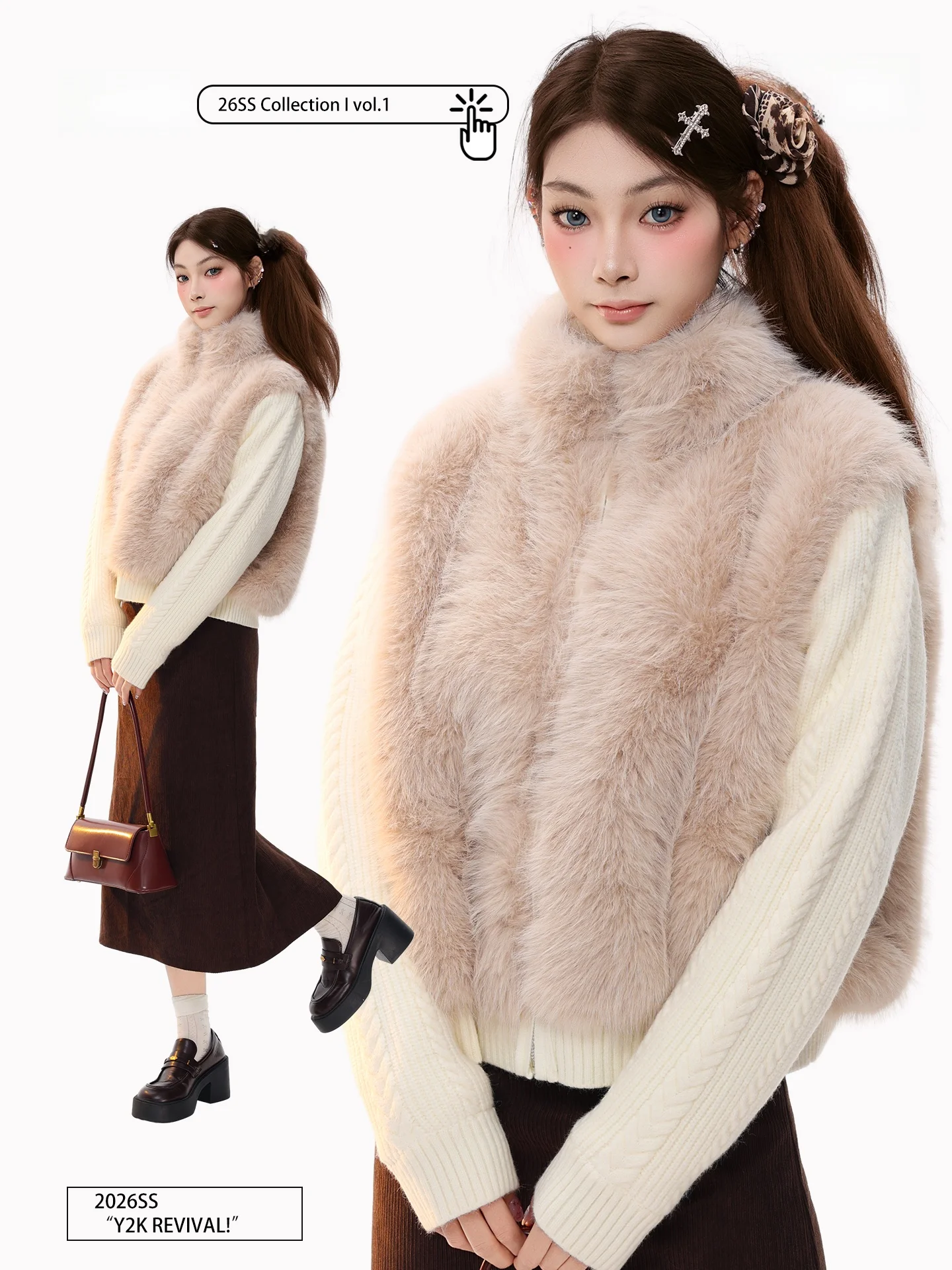 

PBB American Retro Furry Lazy Stand Collar Vest Jaet Women High-End Sense Layered Wear Outerwear Vest Winter Casual Sle