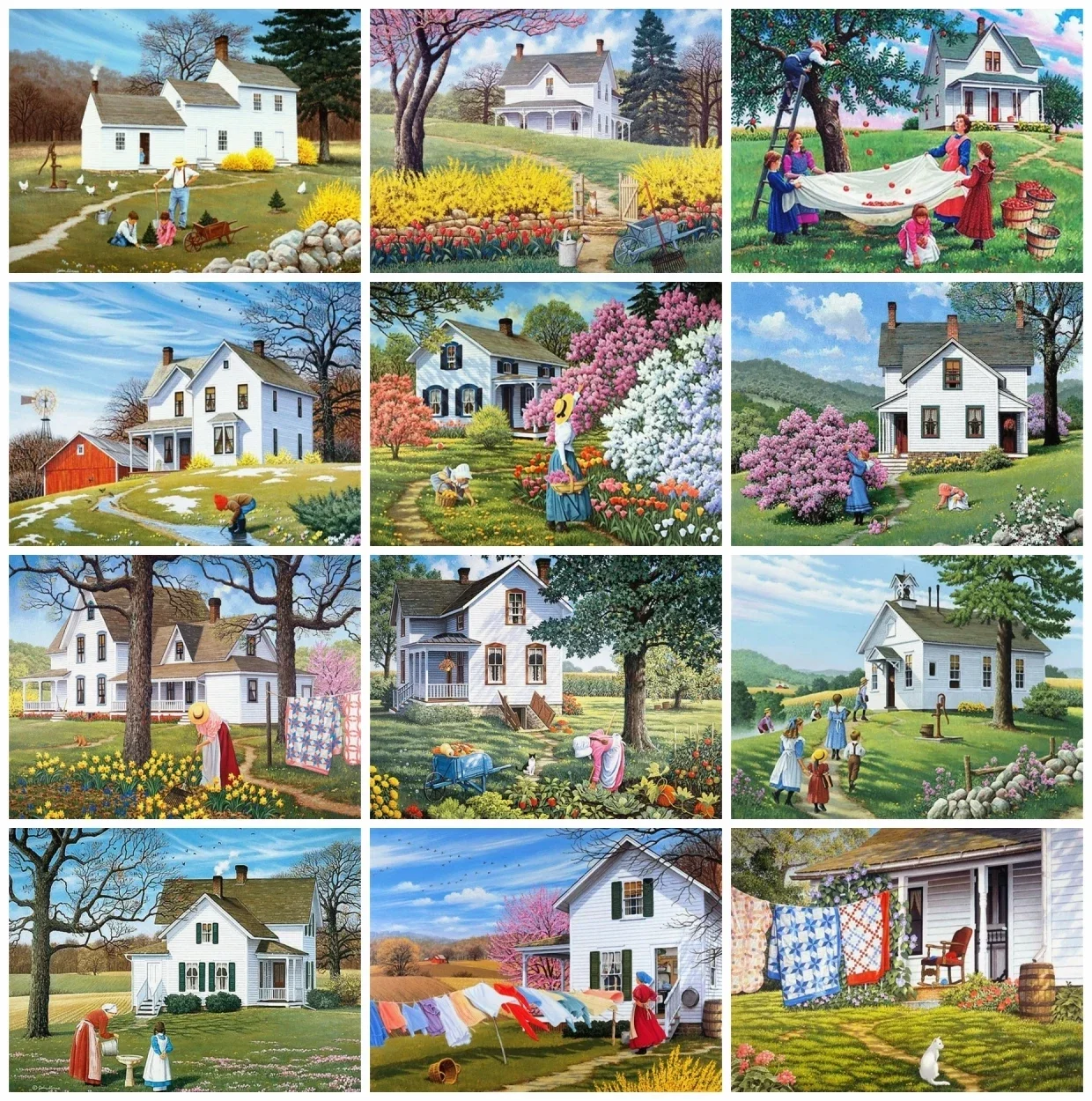 

616327 Paint By Number Farm House Landscape Hand Paint Kits On Canvas Garden Scenery Coloring Draw Craft DIY Gift Home Decor