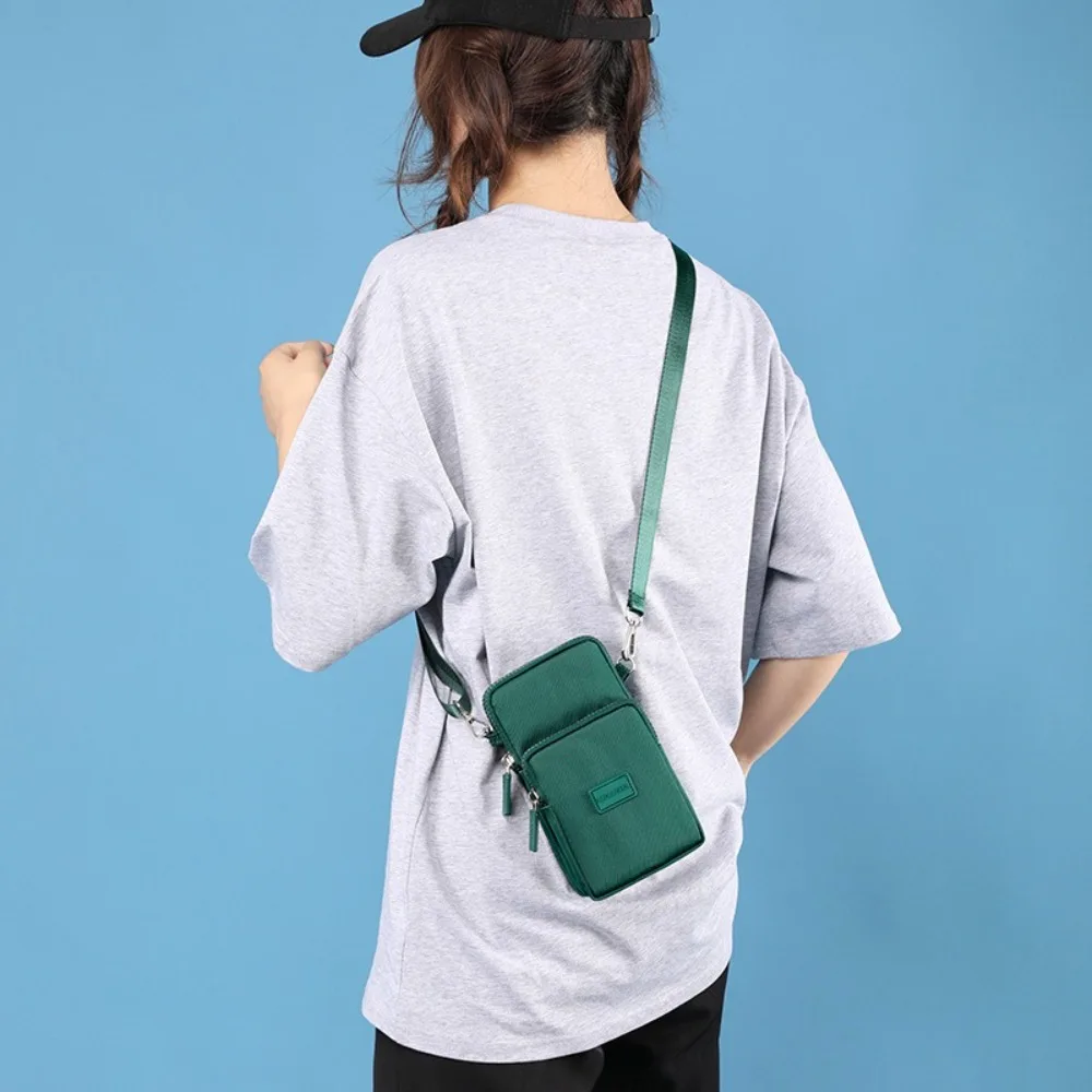 Tragbare Koreanische Stil Einfache Telefon Tasche Platz Zipper Leinwand Umhängetasche Geldbörse Einfarbig Messenger Taschen Im Freien