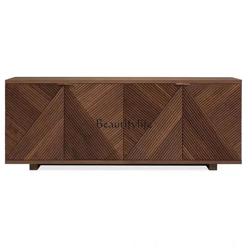 

Black high-end solid wood office side cabinet log against the wall storage modern simplicity