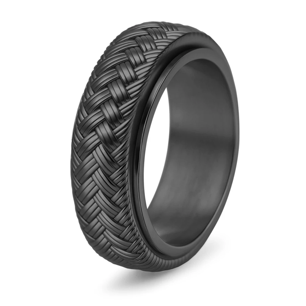 New Unisex Titanium Steel Spinner Ring Braided Woven Rotating Fidget Band Modern Chinese Oriental Streetwear Ring for Men Women