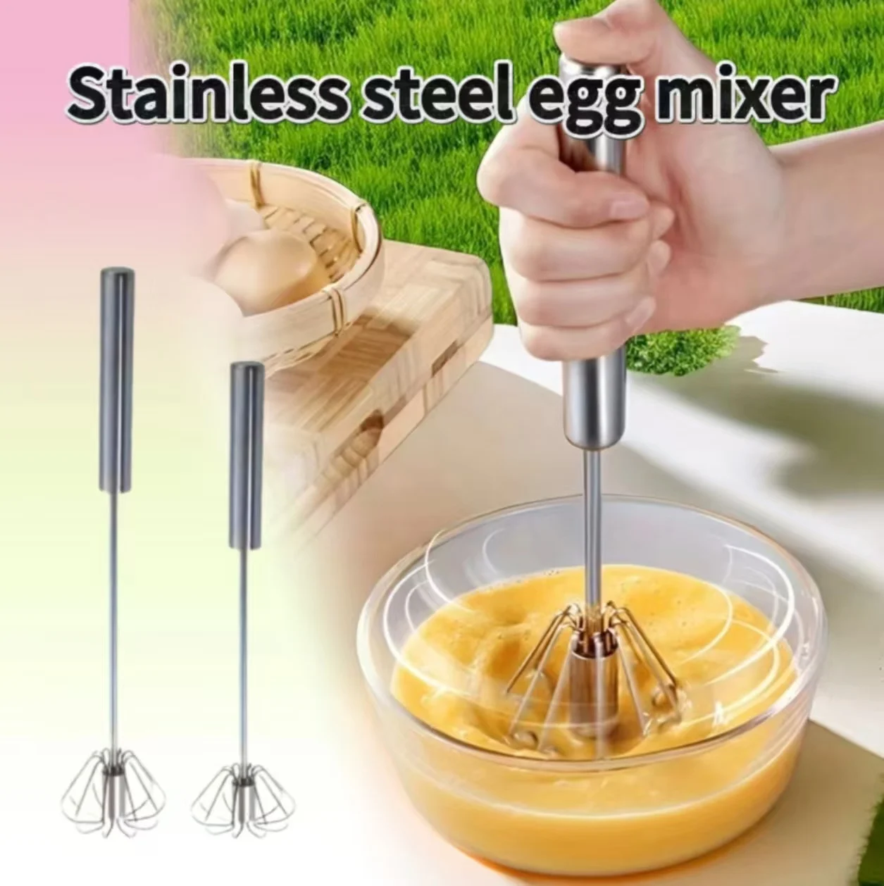 

Semi-Automatic Stainless Steel Egg Beater Hand Press Mixer Durable Kitchen Tool for Egg Cream Milk Stirring Beating Baking