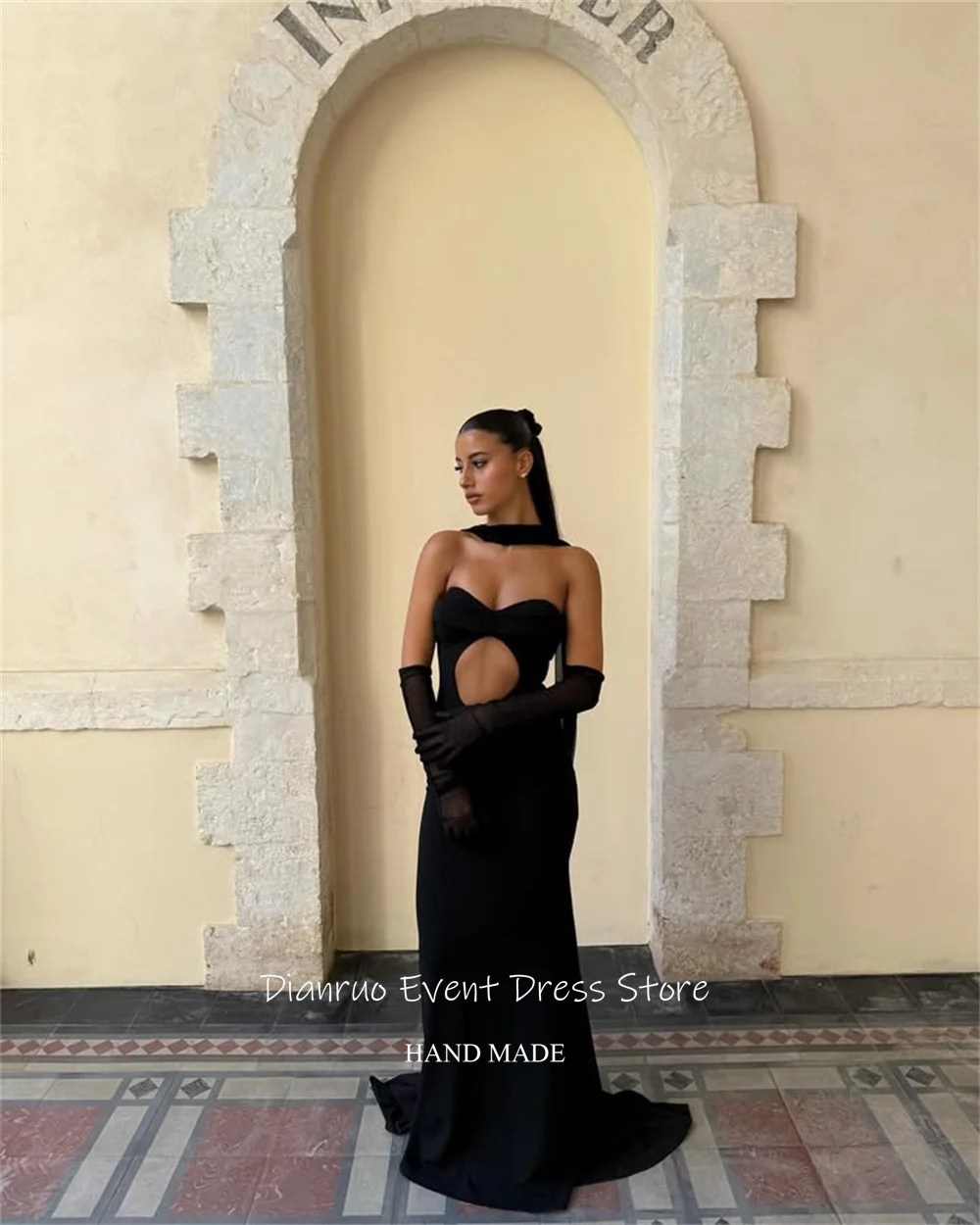 Dianruo Гламурные вечерние платья с раструбом, атласное милое платье Vestido De Gala Femme с вырезами, черное платье Quinceañer по индивидуальному заказу