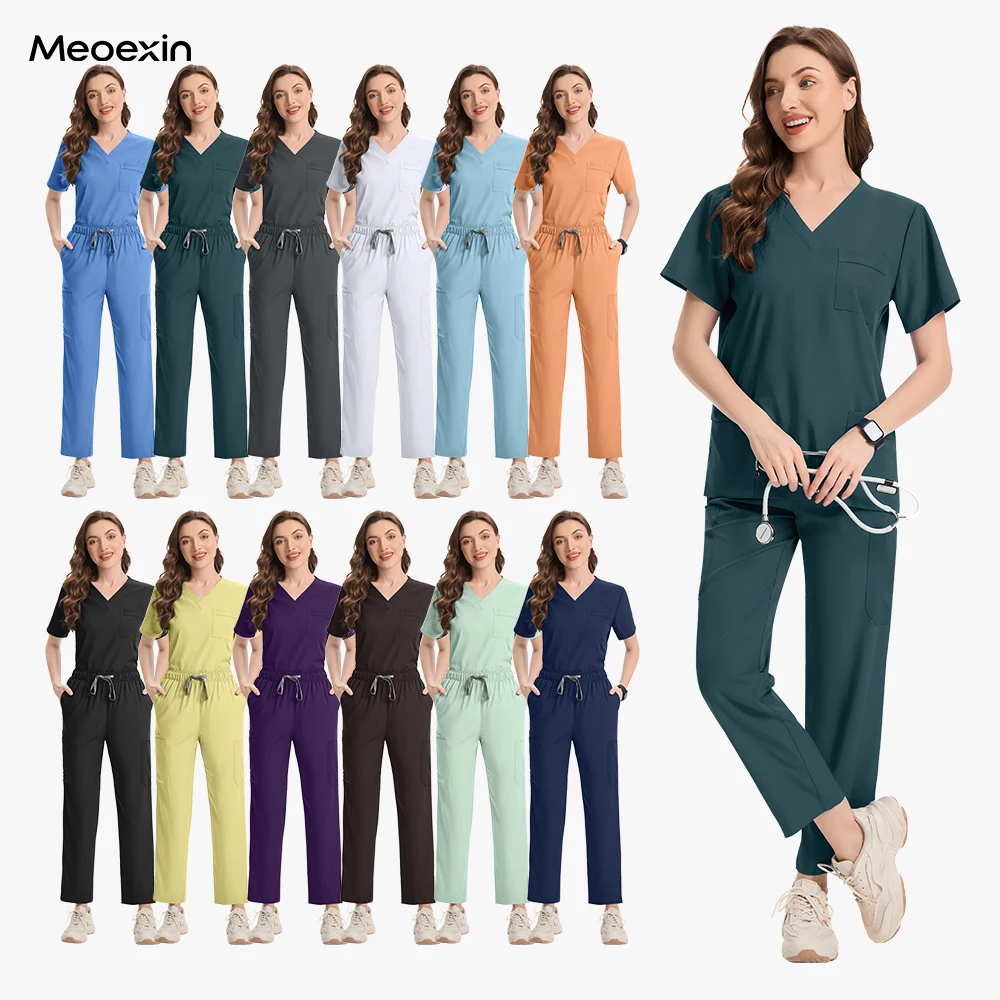 

Оптовая продажа, женские хирургические скрабы, модная рабочая одежда для клинической больницы, аксессуары для медсестер, комплект ветеринарной униформы фармацевта