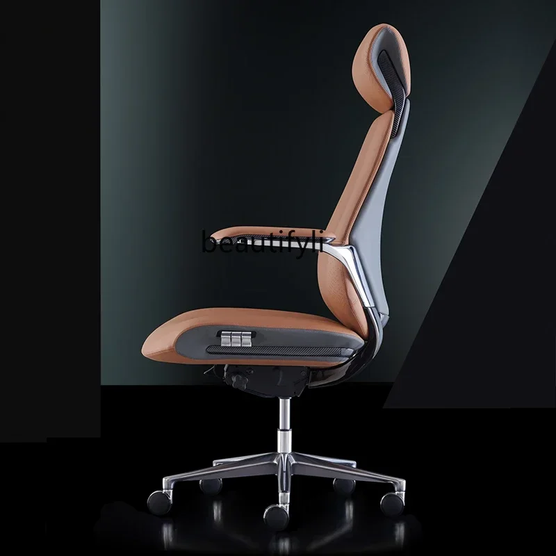 CItalian light luxury leather boss office, study computer, comfortable class, president swivel chair can lie down