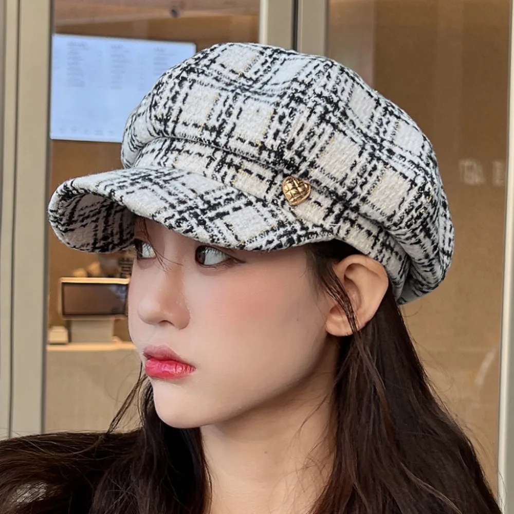 Beret Women Newsboy Cap Spring Autumn Plaid Octagonal Hats For Women Fashion Style Sweet Casual New Vintage