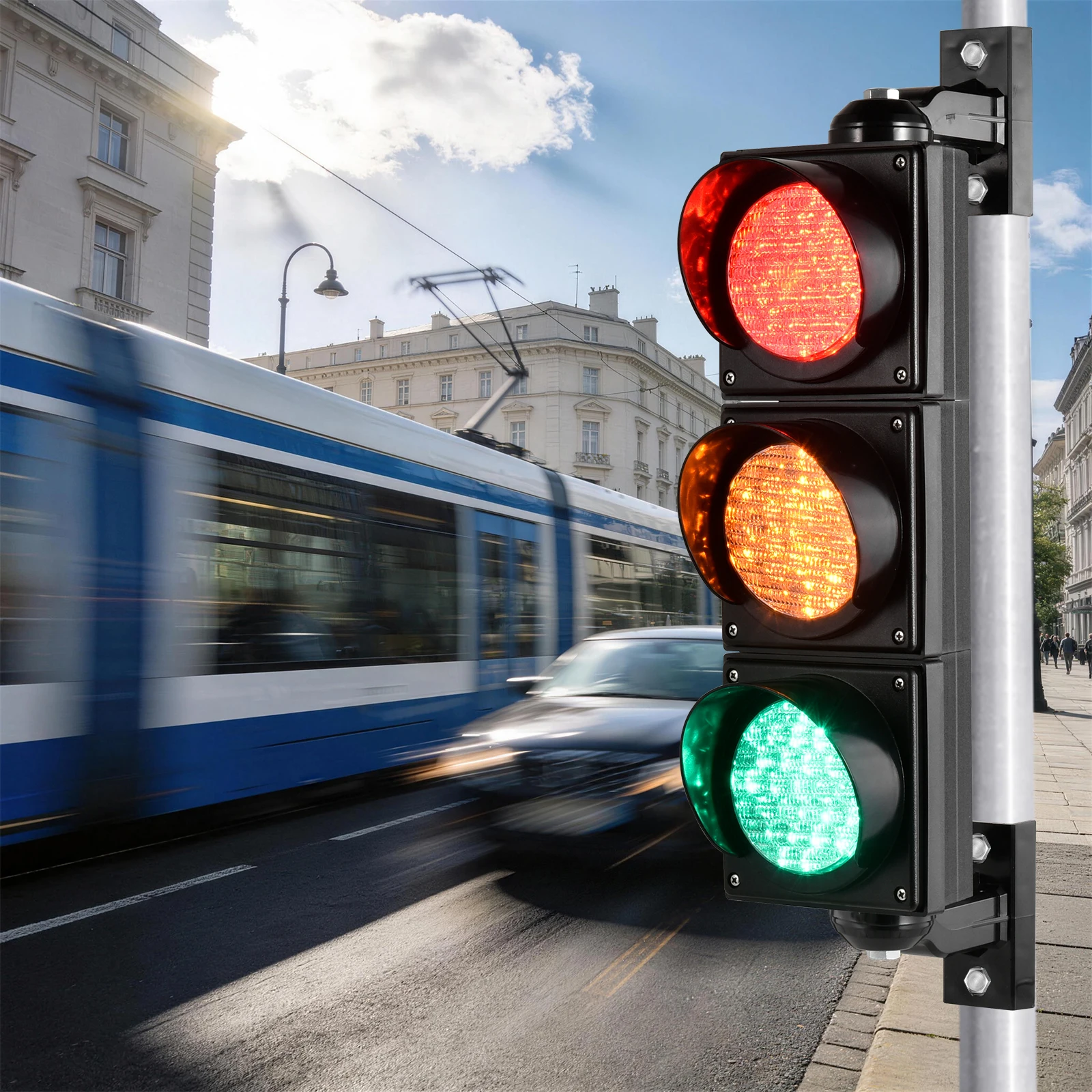 Ampel |   4 Zoll 100mm |   Knopfgesteuerte Outdoor-LED-Ampel in Rot, Gelb und Grün mit Wasserfestem Gehäuse |   für den Unterricht
