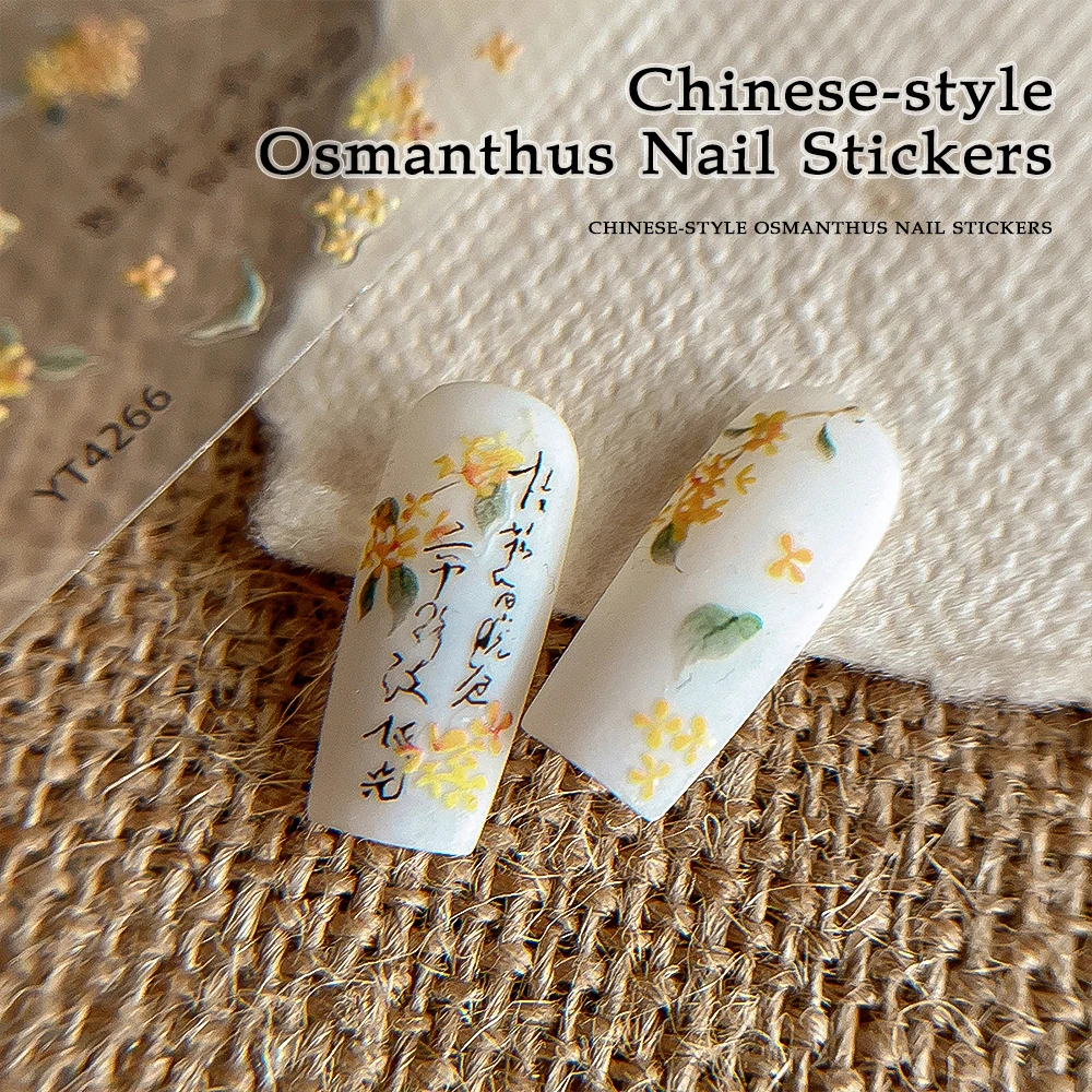 1 pçs 3d em relevo brilhante dourado osmanthus etiqueta do prego auto-adesivo decalques da arte do prego de longa duração fácil aplicar diy suprimentos de unhas