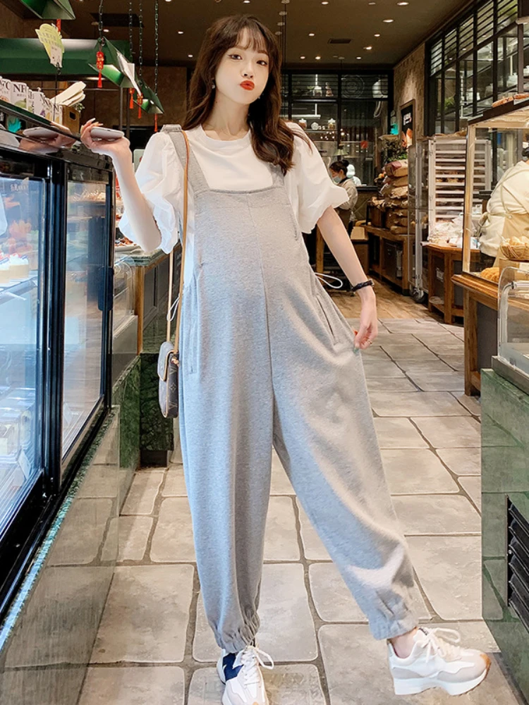 Pregnant Women Suspenders Cotton Pants Big Pockets Spring Fall Cotton Jumpsuits Maternity Women Jumpsuits photoshoot pregnancy