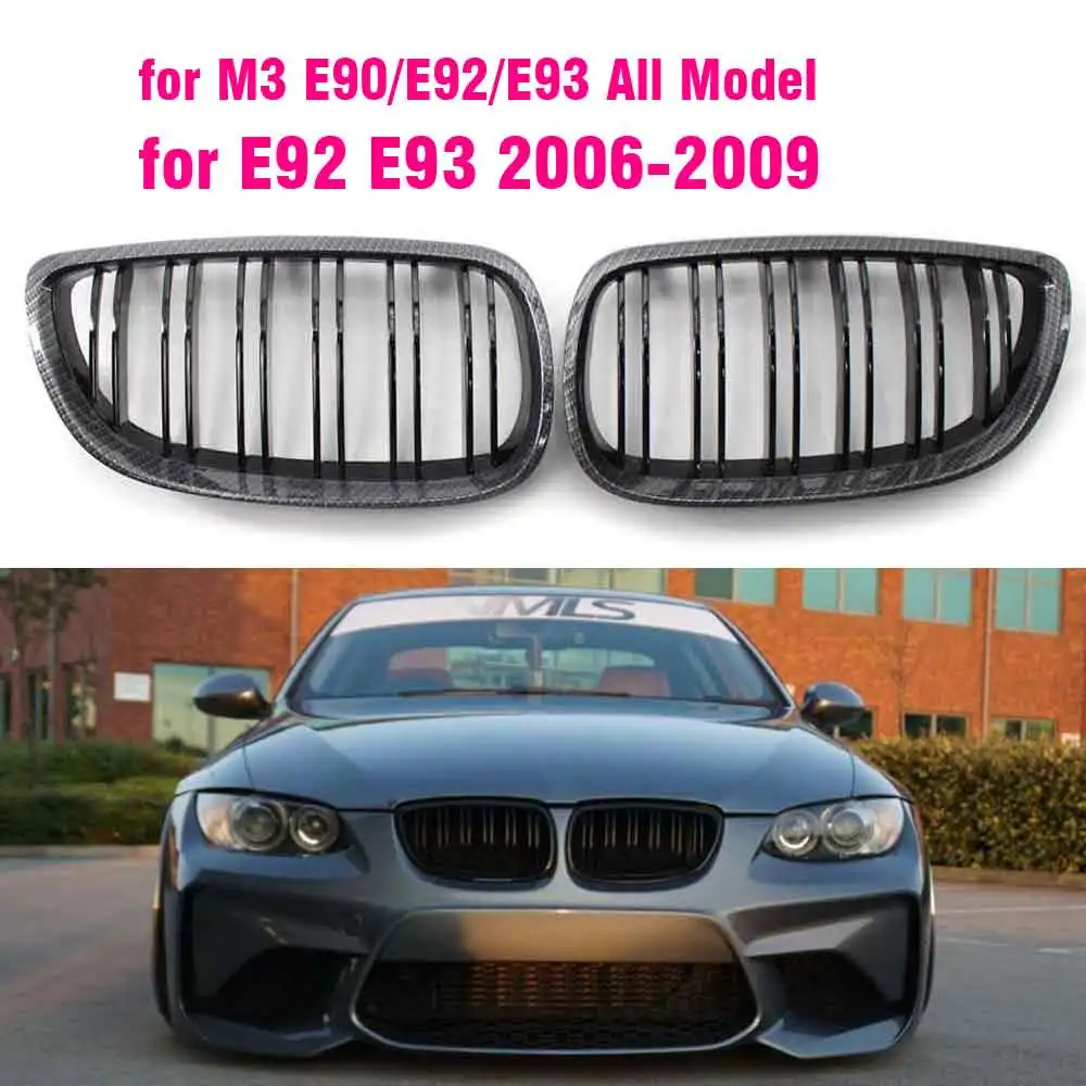 Semi-carbon Fiber Color Front Kidney Fins Sport Grill Grille  For BMW E92 E93 M3 2006-2009 2008-2013 3-Series 2 Doors Coupe