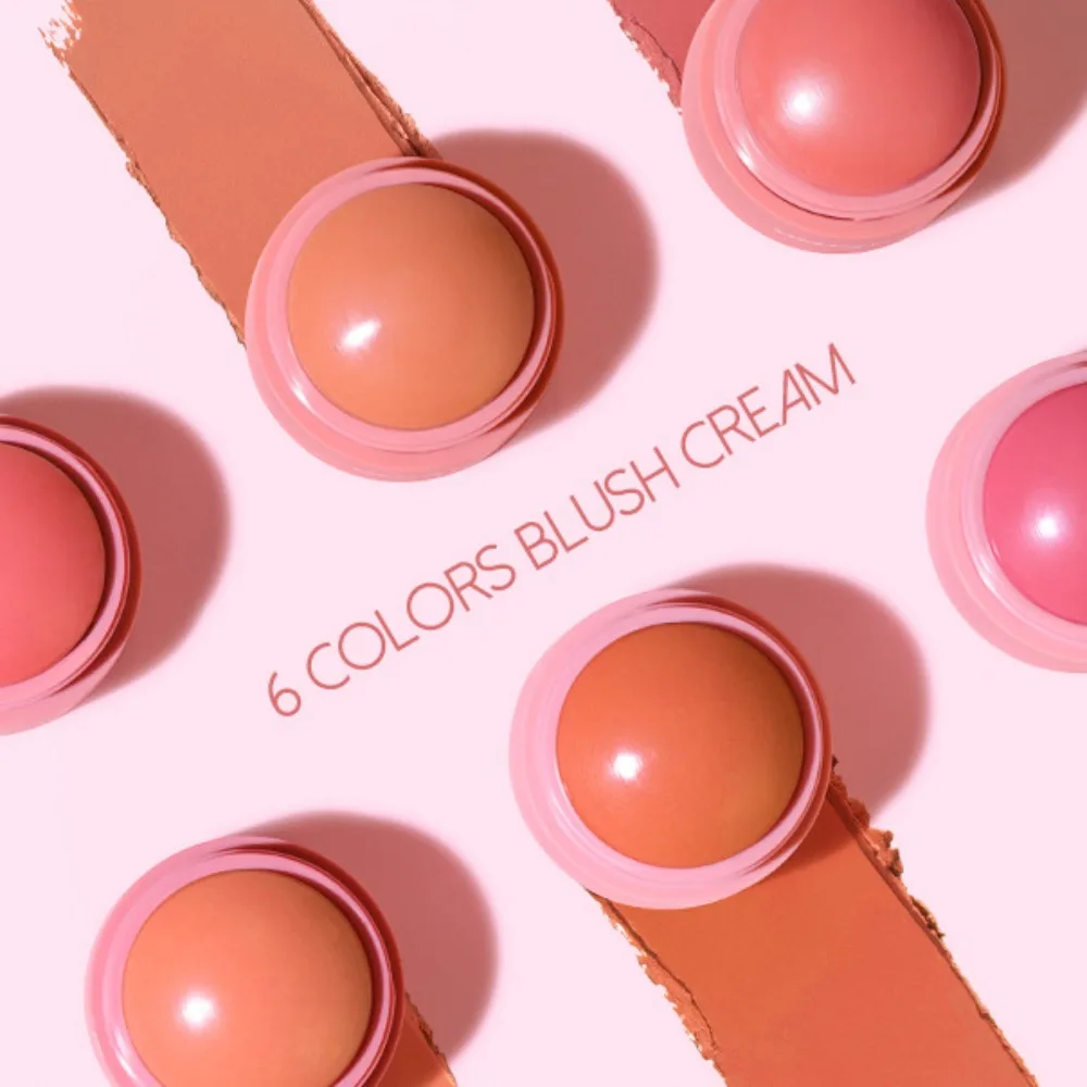 Multi-Purpose 6 สี Blush Ball พีชสีชมพู Matte Mist Blusher Smooth Cheek Tint 6 สีครีม Rubor Rouge