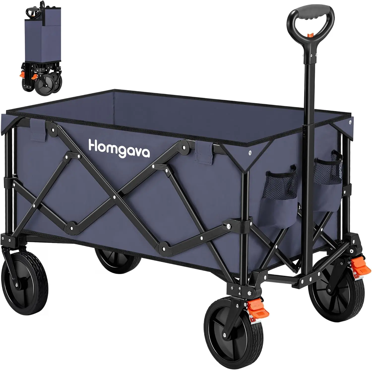 

Collapsible Folding Wagon Cart with Brakes,Heavy Duty Garden Cart with All Terrain Wheels