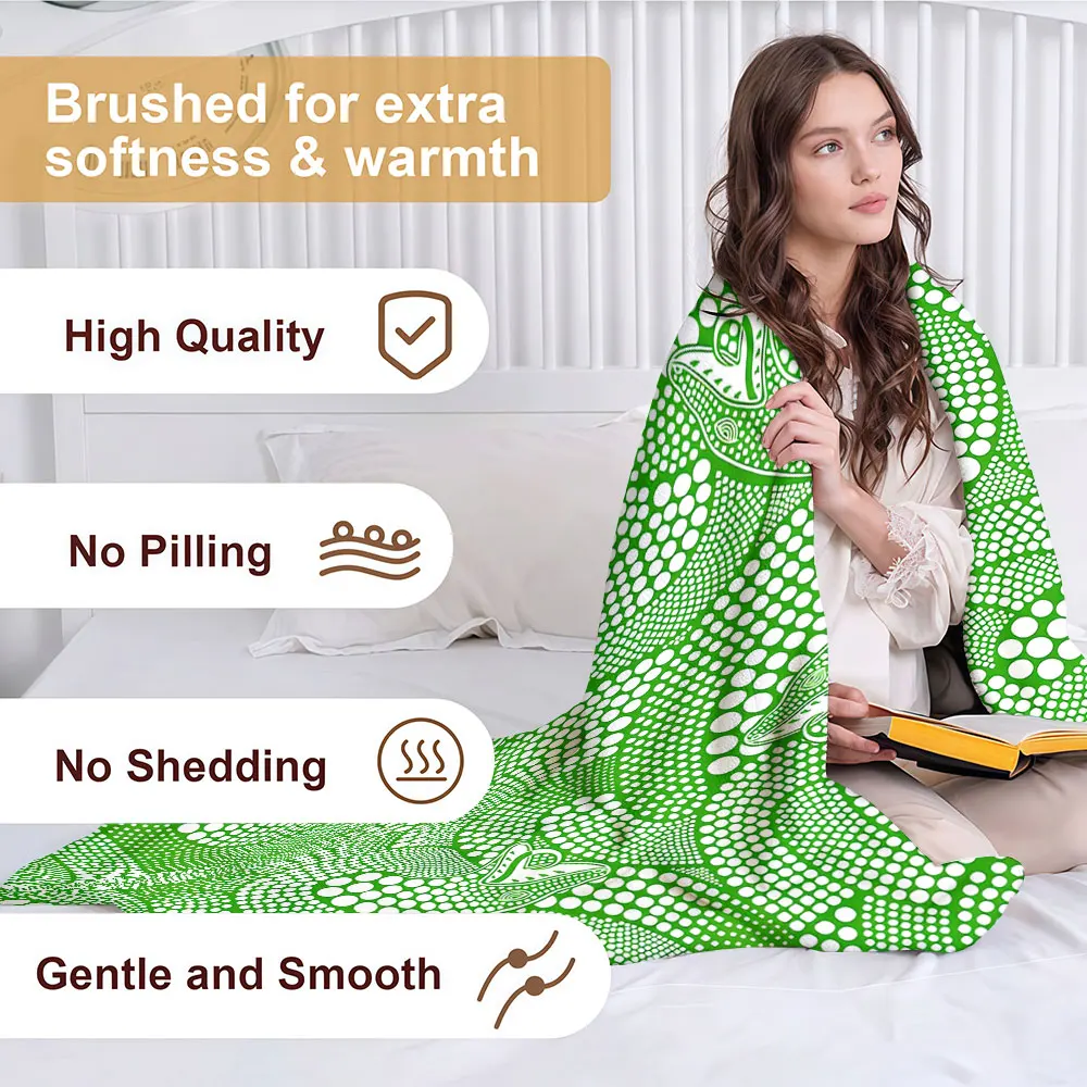 Green Dot Gecko Tribal Soft Warm Flannel Blanket Lightweight Cozy Christmas Halloween Home Decor Room