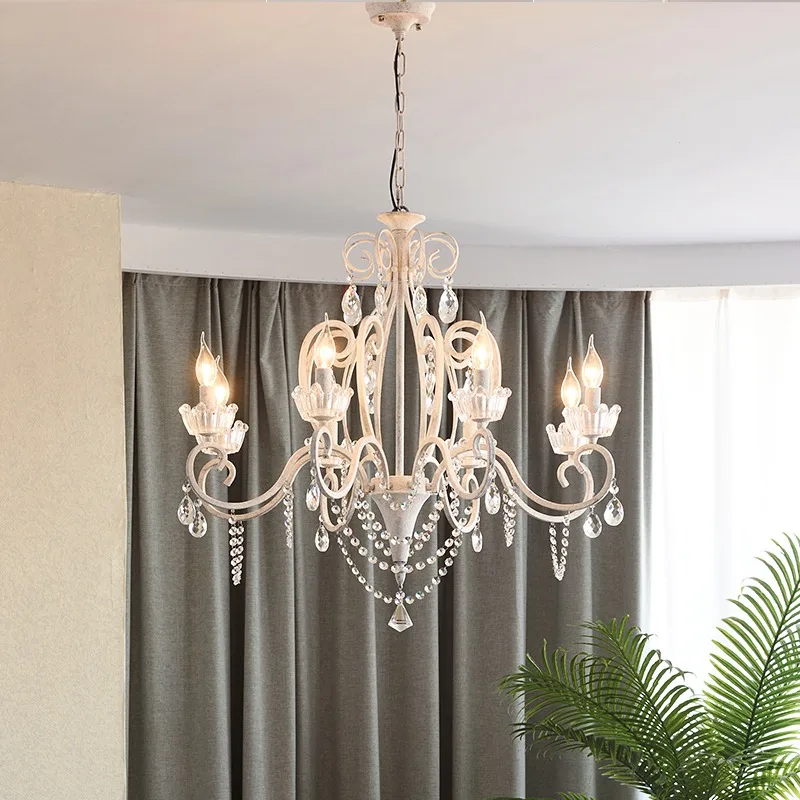 

Retro Vintage White Crystal Chandelier Light Luxury Suspension Hanging Light Led Lustres Lighting Fixtures Living Room Decor
