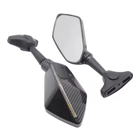 1Pair Motorcycle Rearview LED Turn Signal Side Mirrors Black Carbon For 2003-2019 Honda CBR600RR CBR 1000RR 2004-2007 Universal