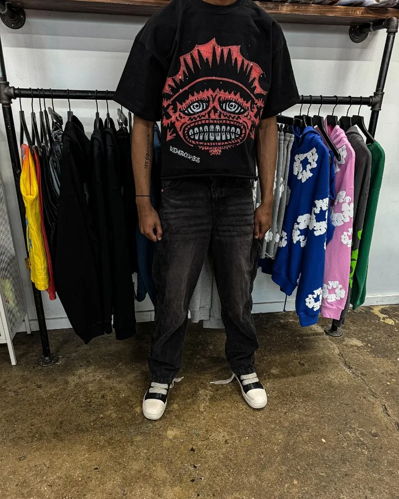 Y2K moda retro wszechstronne gotyckie oversize z nadrukiem z krótkim rękawem męska koszulka casualowej odzieży ulicznej w stylu Harajuku styl pary