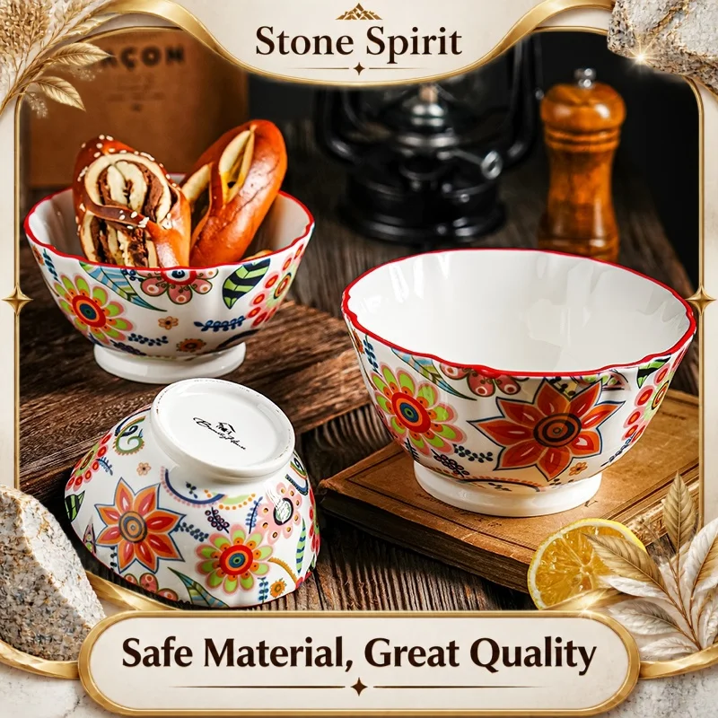 Household Ceramic Bowls, Round Soup Bowls, Noodle Bowls, Single Ear Baking Pans, Pizza Plates, Kitchen Supplies, Tableware