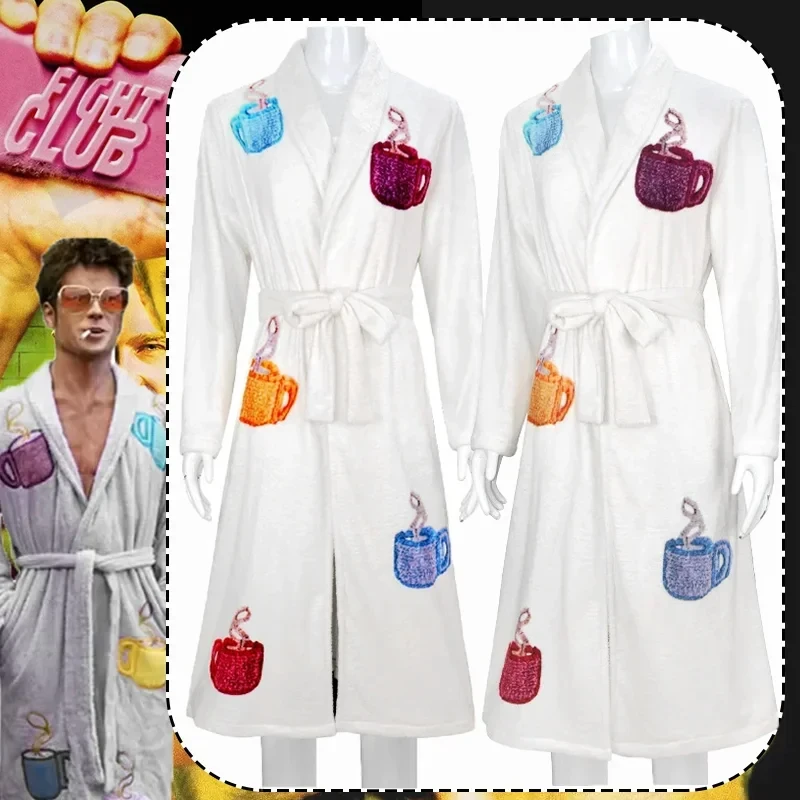 

ABC123CosplayMovie Fight Club Tyler Durden Cosplay Costume White Bathrobe Belt Full Set Robe Outfits Halloween Carniva3'd,5;h.9/