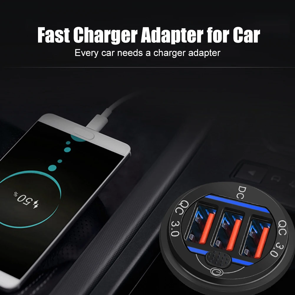 68W Car Charger Dual QC3.0 USB & PD Fast Charging Type-C Charger Adapter 12-24V With Switch Waterproof For Car Boat Marine RV